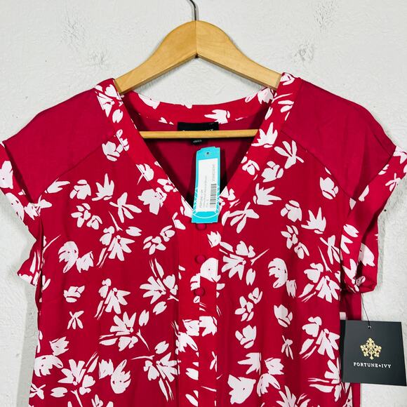 NEW! Fortune + Ivy x Stitchfix Helina Mixed MAterial Blouse Top Casual Tunic - S - Picture 2 of 4